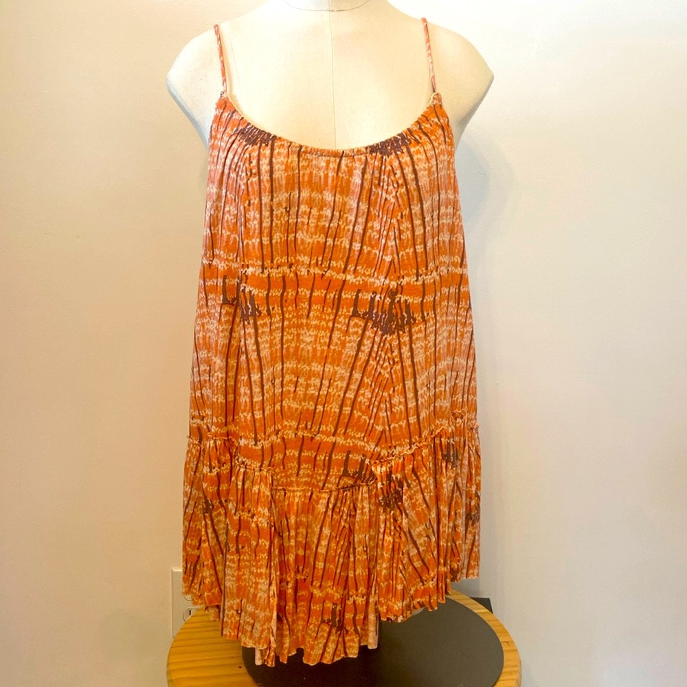 Free People Coral Comb Spaghetti Strap Ruffle Hem Tunic Blouse Medium